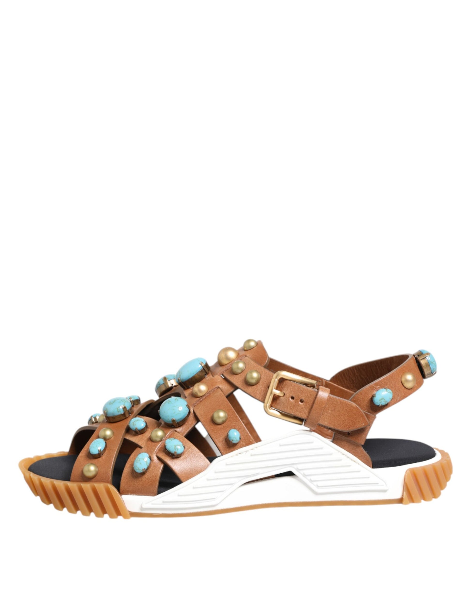 Dolce & Gabbana Brown Leather Studded Slides Sandals Shoes - ACCEXO