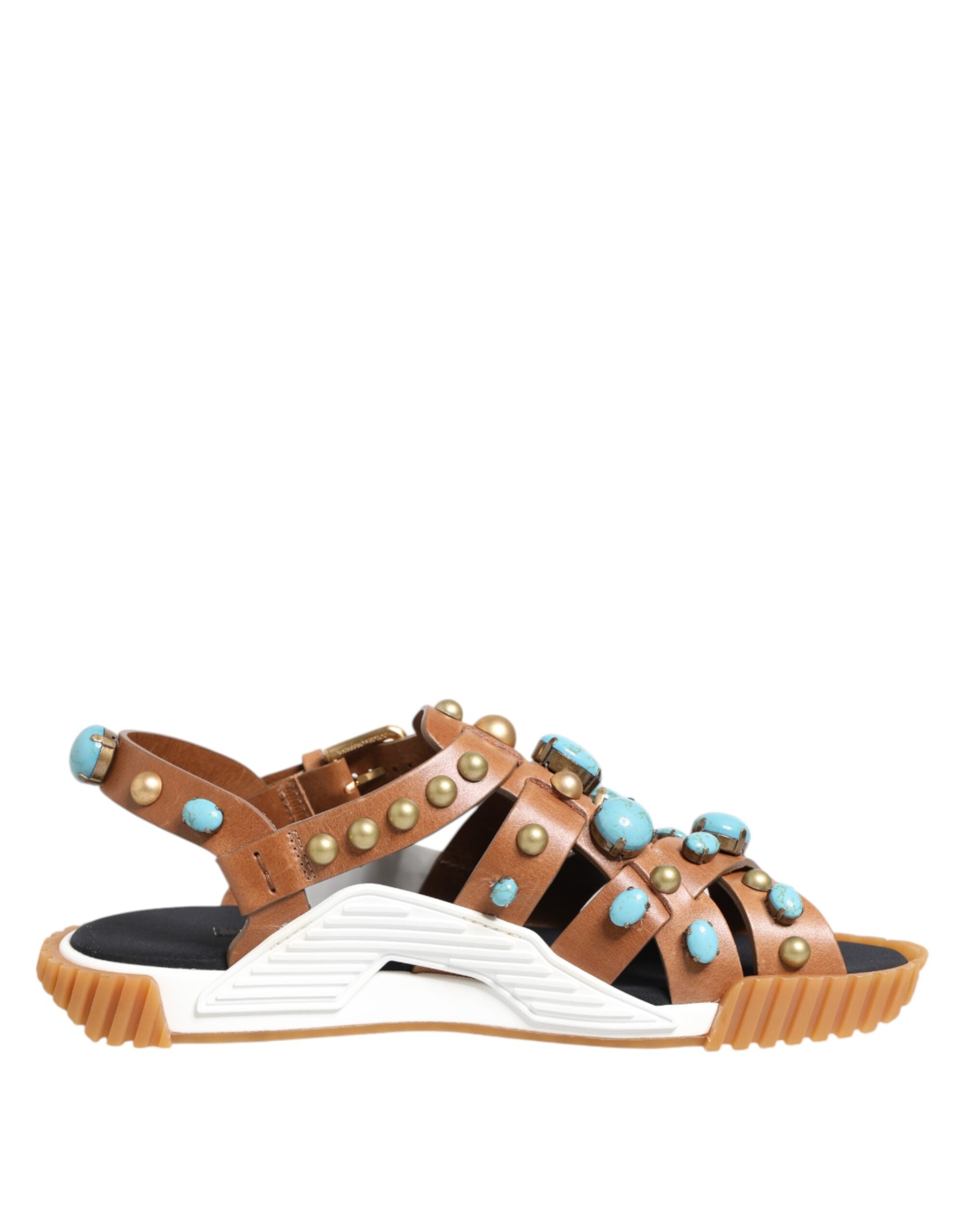 Dolce & Gabbana Brown Leather Studded Slides Sandals Shoes - ACCEXO