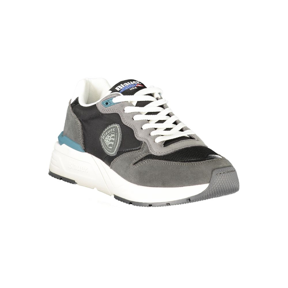 Blauer Black & Gray Leather Men Sneaker w/ Blauer logo