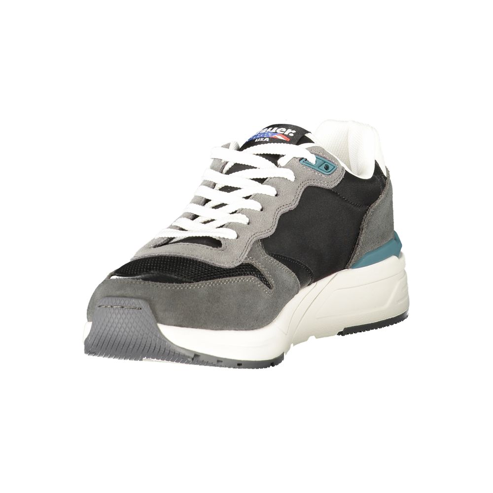 Blauer Black & Gray Leather Men Sneaker w/ Blauer logo