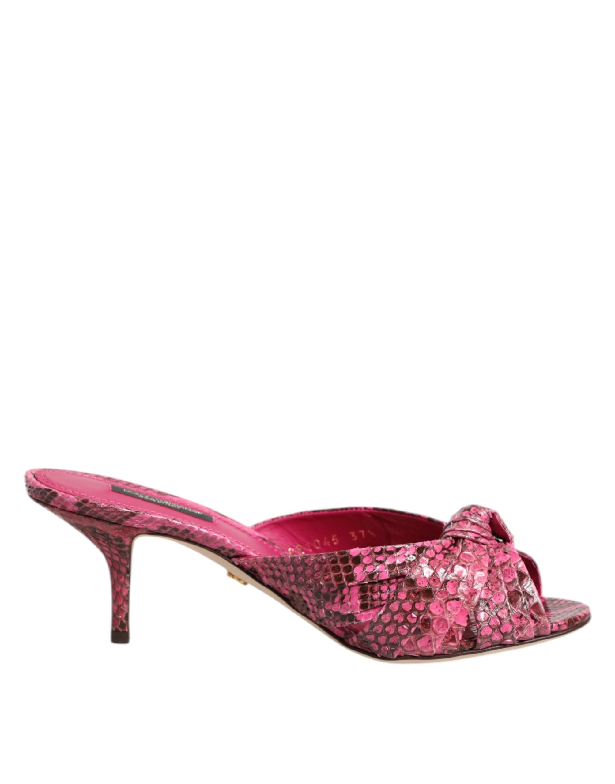 Dolce & Gabbana Pink Leather Heels Slides Sandals Shoes - ACCEXO