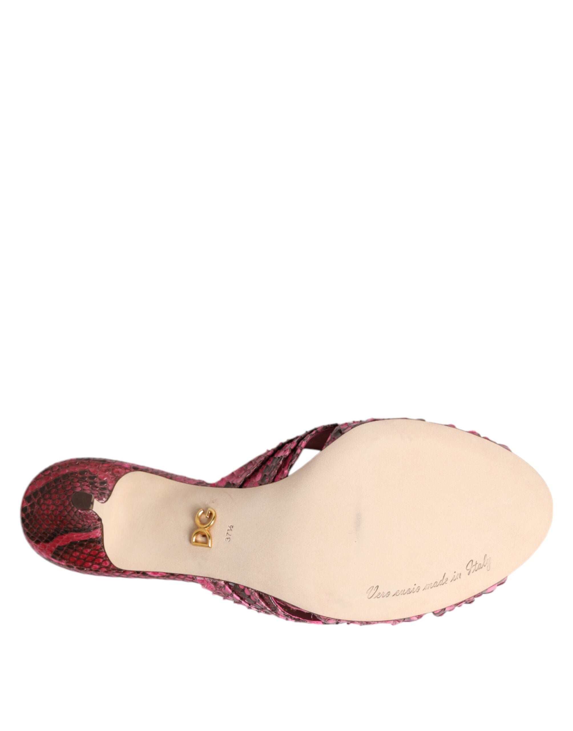 Dolce & Gabbana Pink Leather Heels Slides Sandals Shoes - ACCEXO