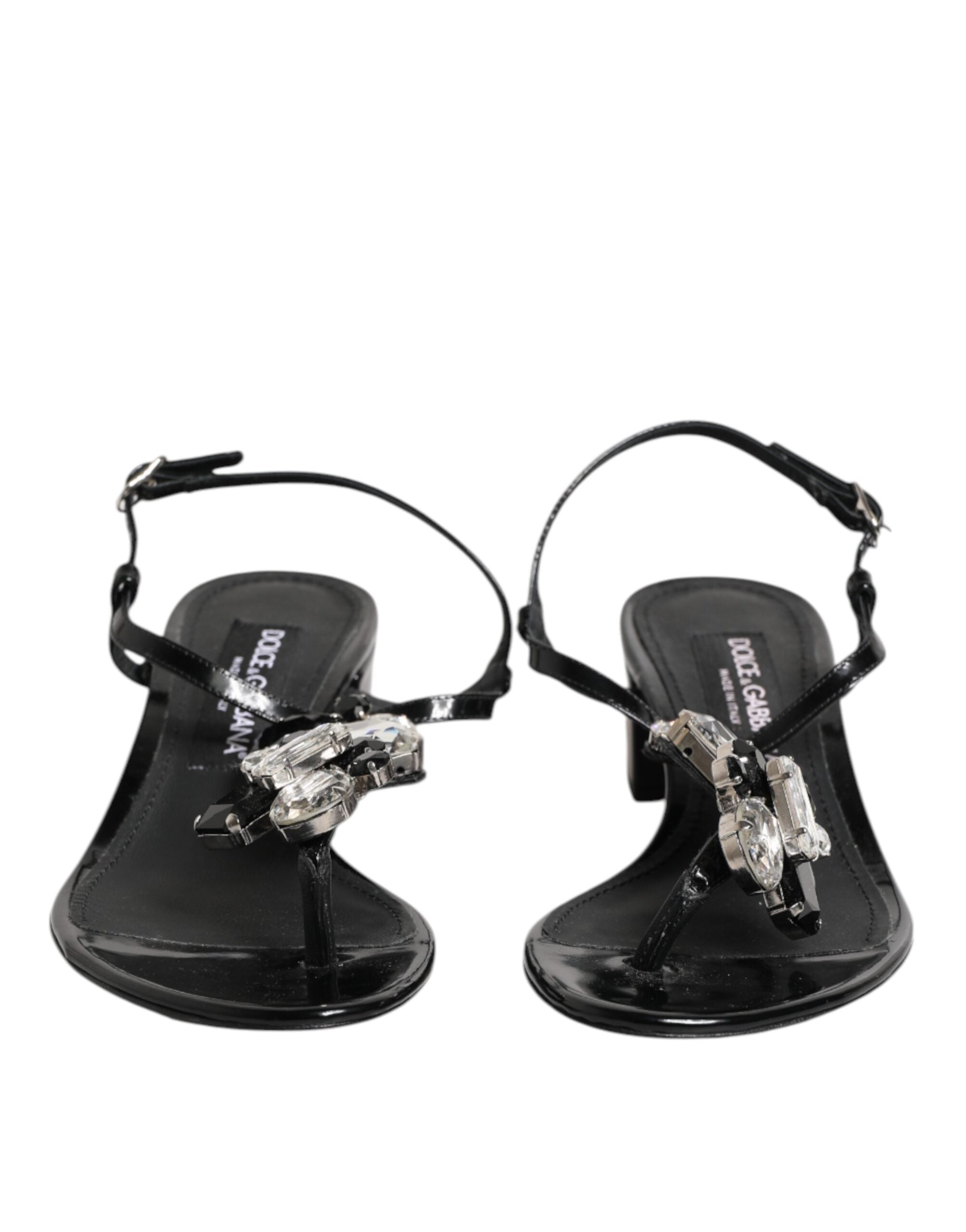 Dolce & Gabbana Black Leather Crystal Ankle Strap Sandals Shoes - ACCEXO