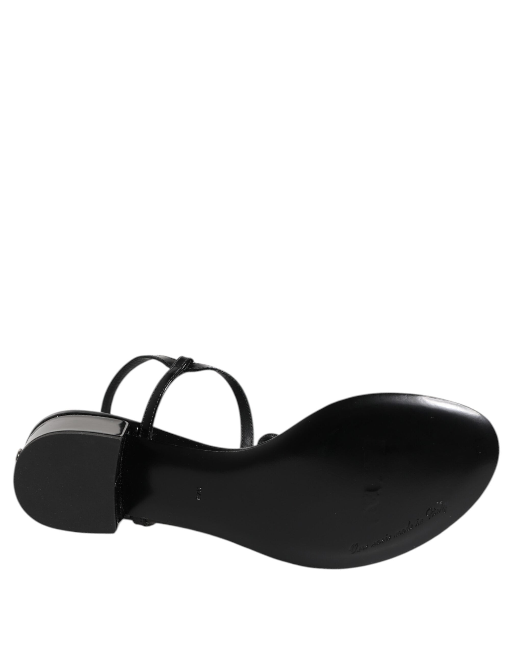 Dolce & Gabbana Black Leather Crystal Ankle Strap Sandals Shoes - ACCEXO