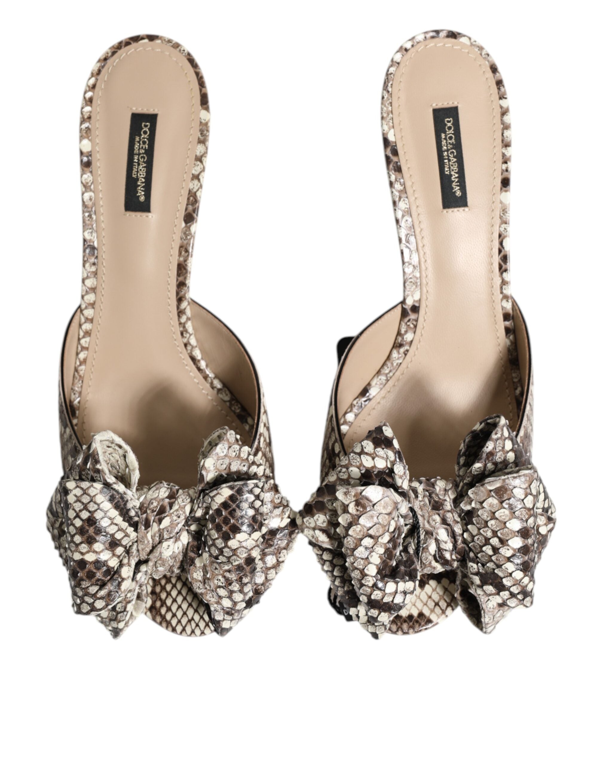 Dolce & Gabbana Multicolor Keira Bow Leather Peep Toe Mules Shoes - ACCEXO