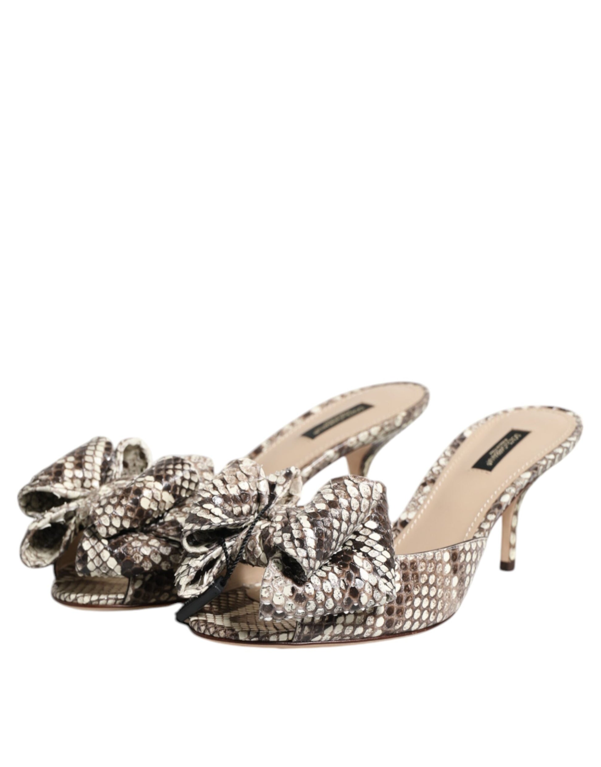 Dolce & Gabbana Multicolor Keira Bow Leather Peep Toe Mules Shoes - ACCEXO