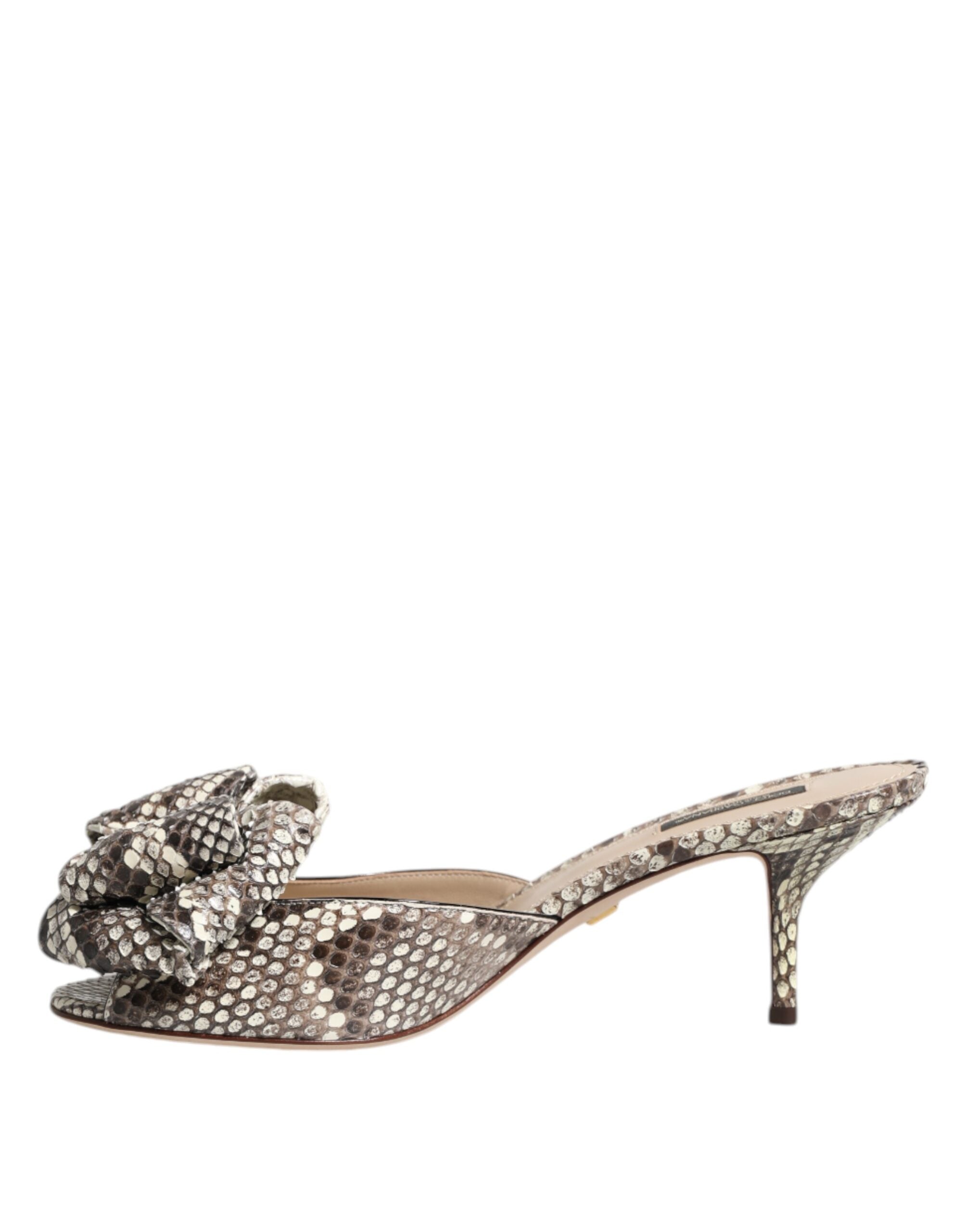 Dolce & Gabbana Multicolor Keira Bow Leather Peep Toe Mules Shoes - ACCEXO