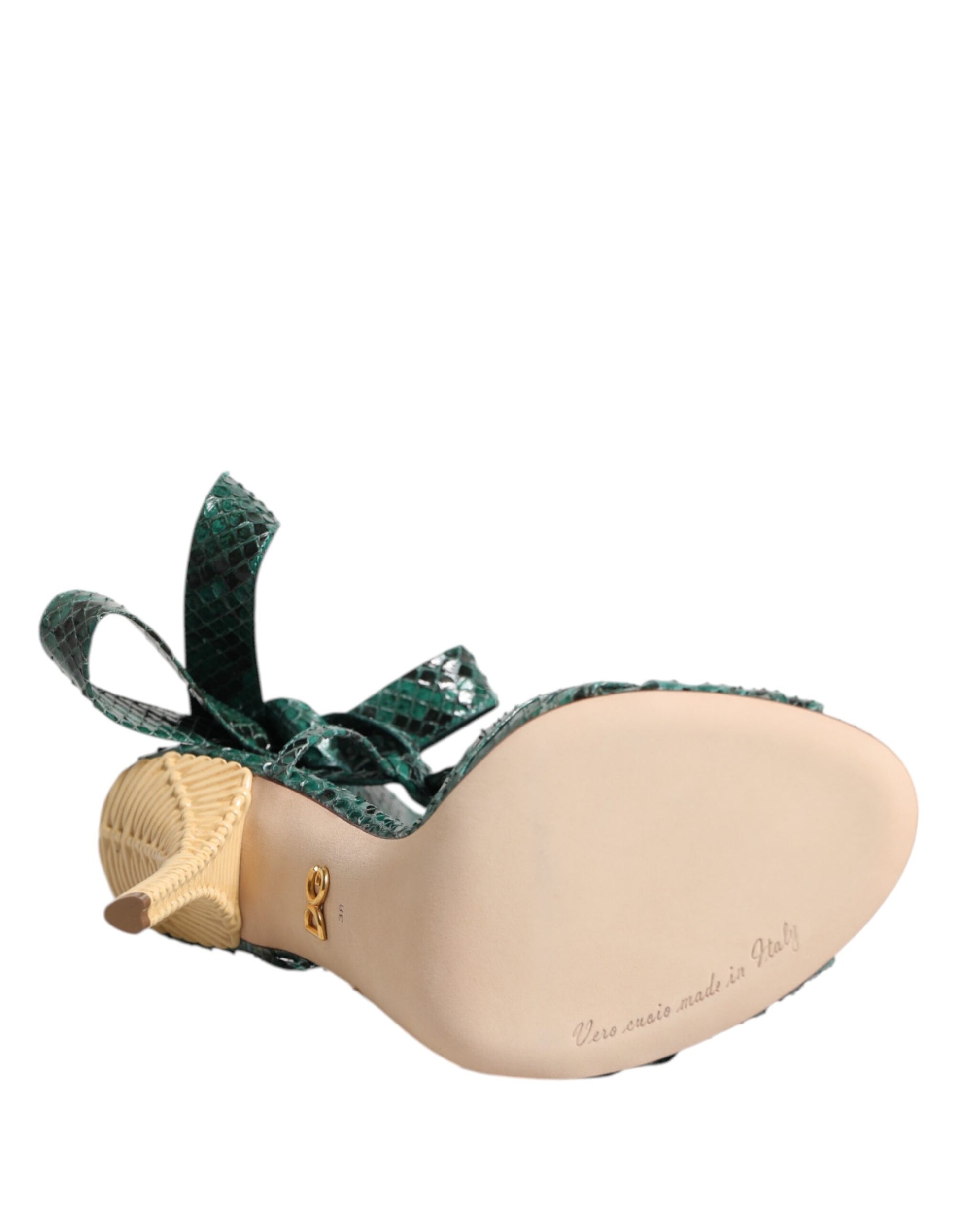 Dolce & Gabbana Green Python Leather Heels Sandals Shoes - ACCEXO