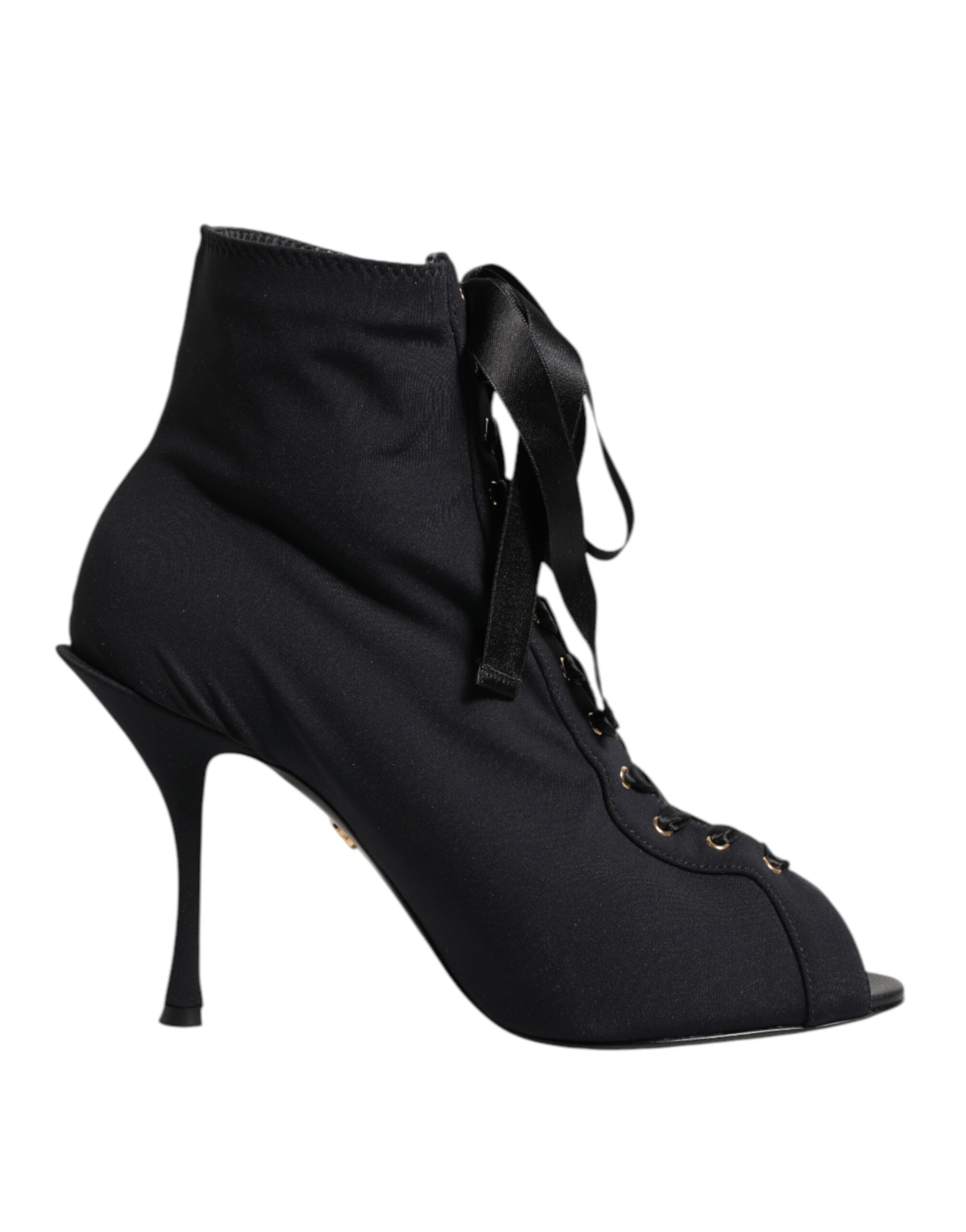 Dolce & Gabbana Black Stiletto Heels Lace Up Boots Shoes - ACCEXO