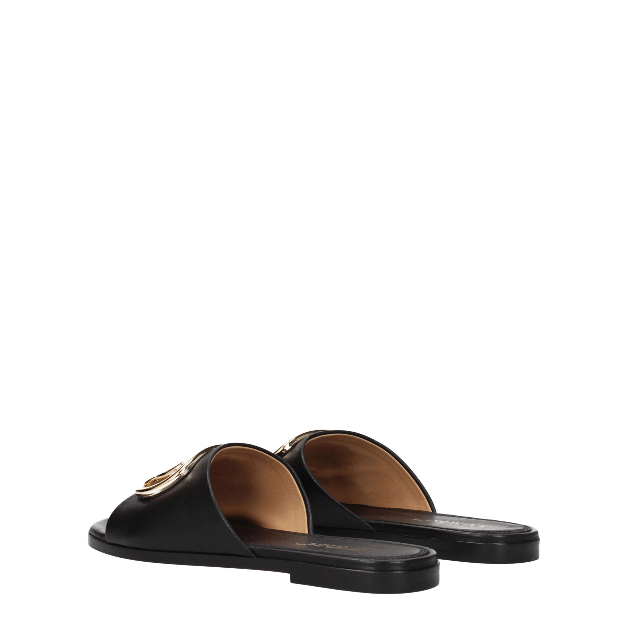 Off-White Black Leather Slippers Sandals