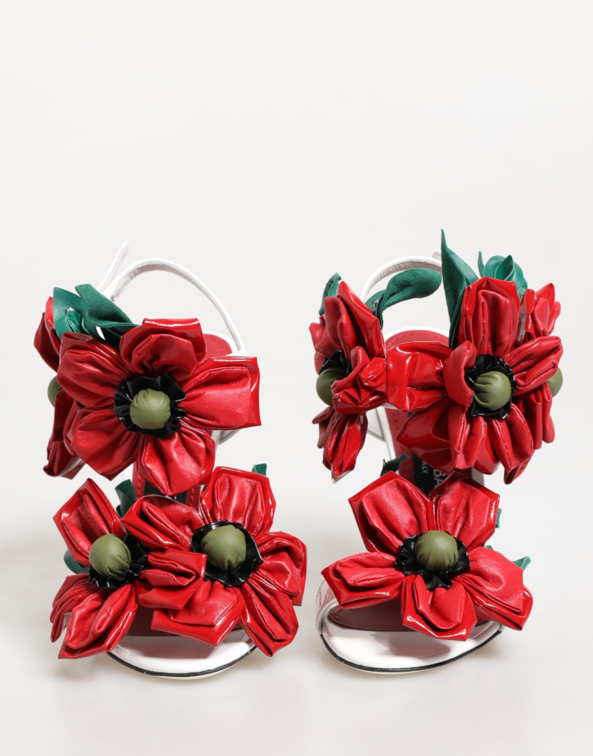 Dolce & Gabbana White Red Floral Detailing Sandals Shoes - ACCEXO