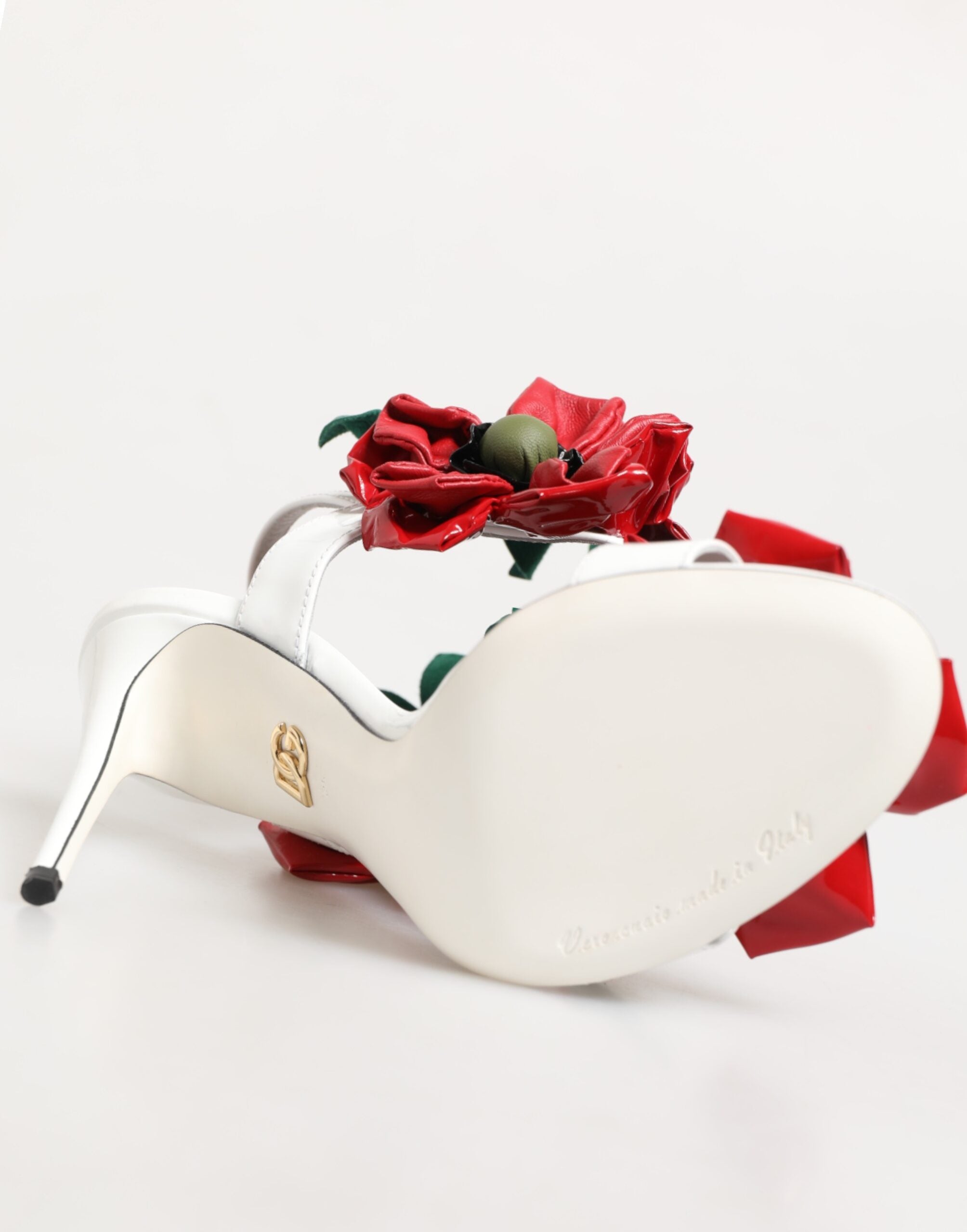 Dolce & Gabbana White Red Floral Detailing Sandals Shoes - ACCEXO