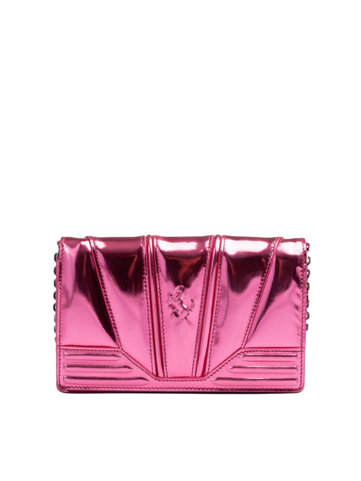 Pink metallic handbag on a white background