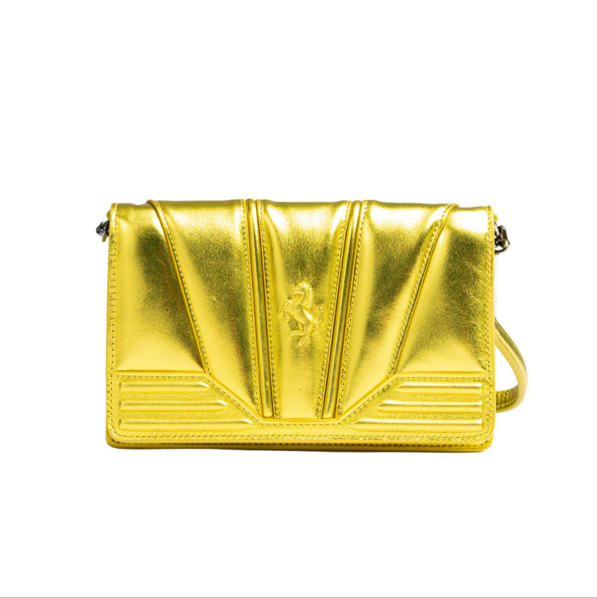 Gold handbag on a white background