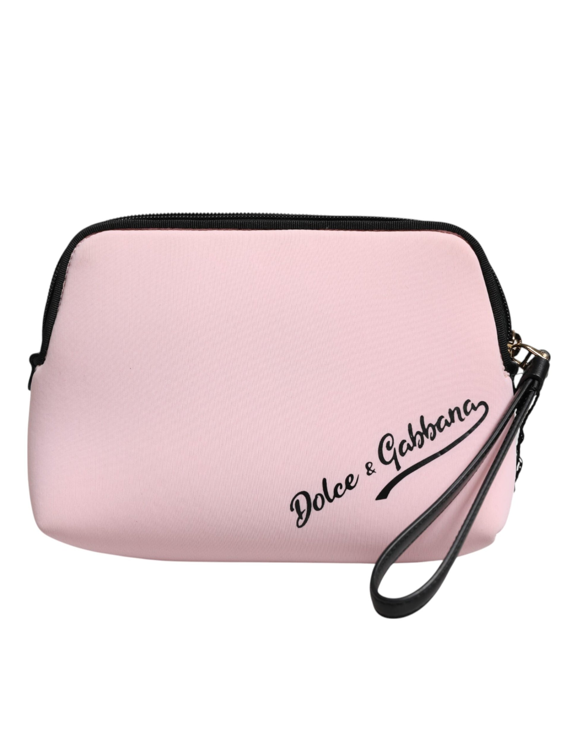 Dolce & Gabbana Pink Solid Nylon DG Logo Print Clutch Zip Borse Pouch Bag - ACCEXO