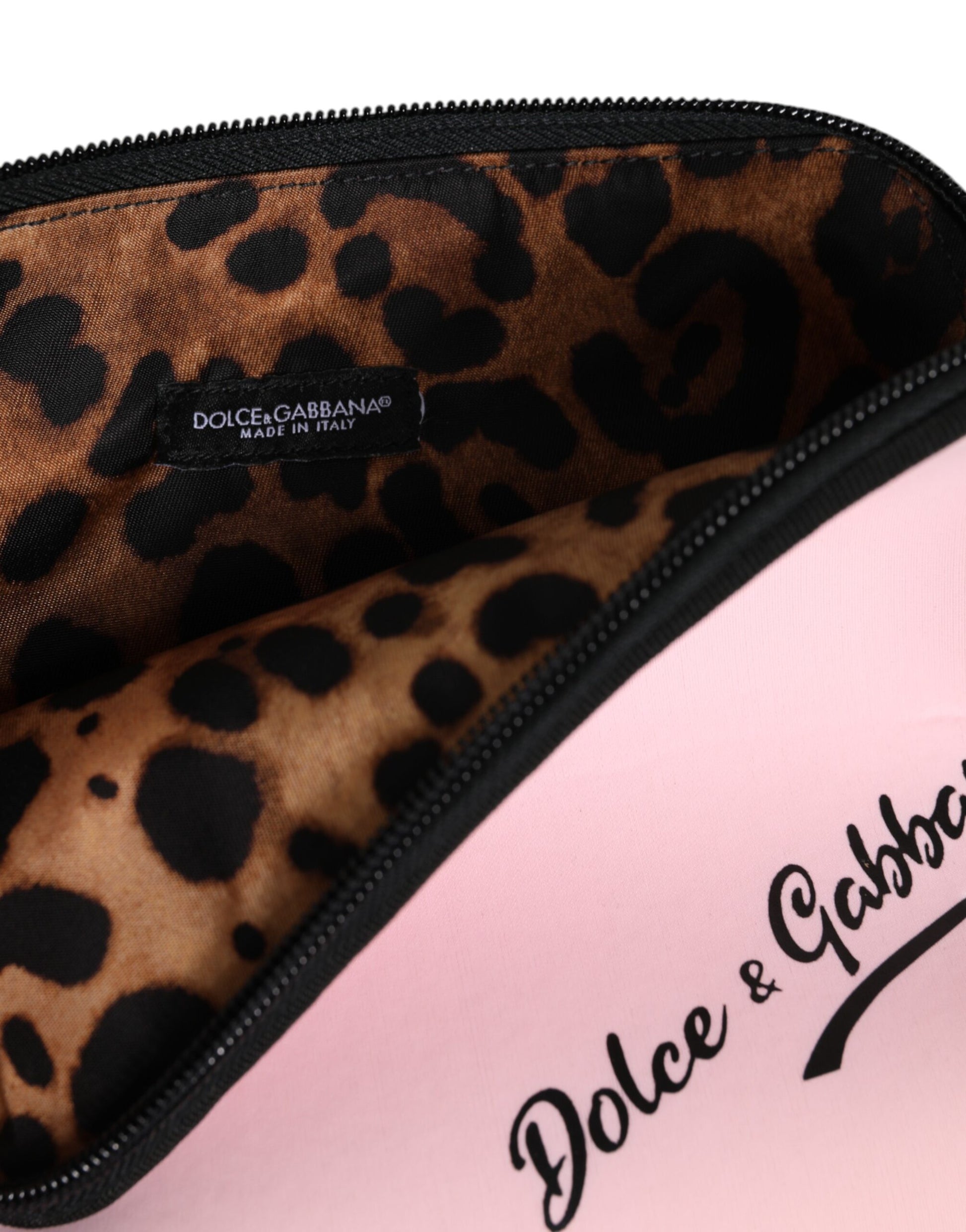 Dolce & Gabbana Pink Solid Nylon DG Logo Print Clutch Zip Borse Pouch Bag - ACCEXO