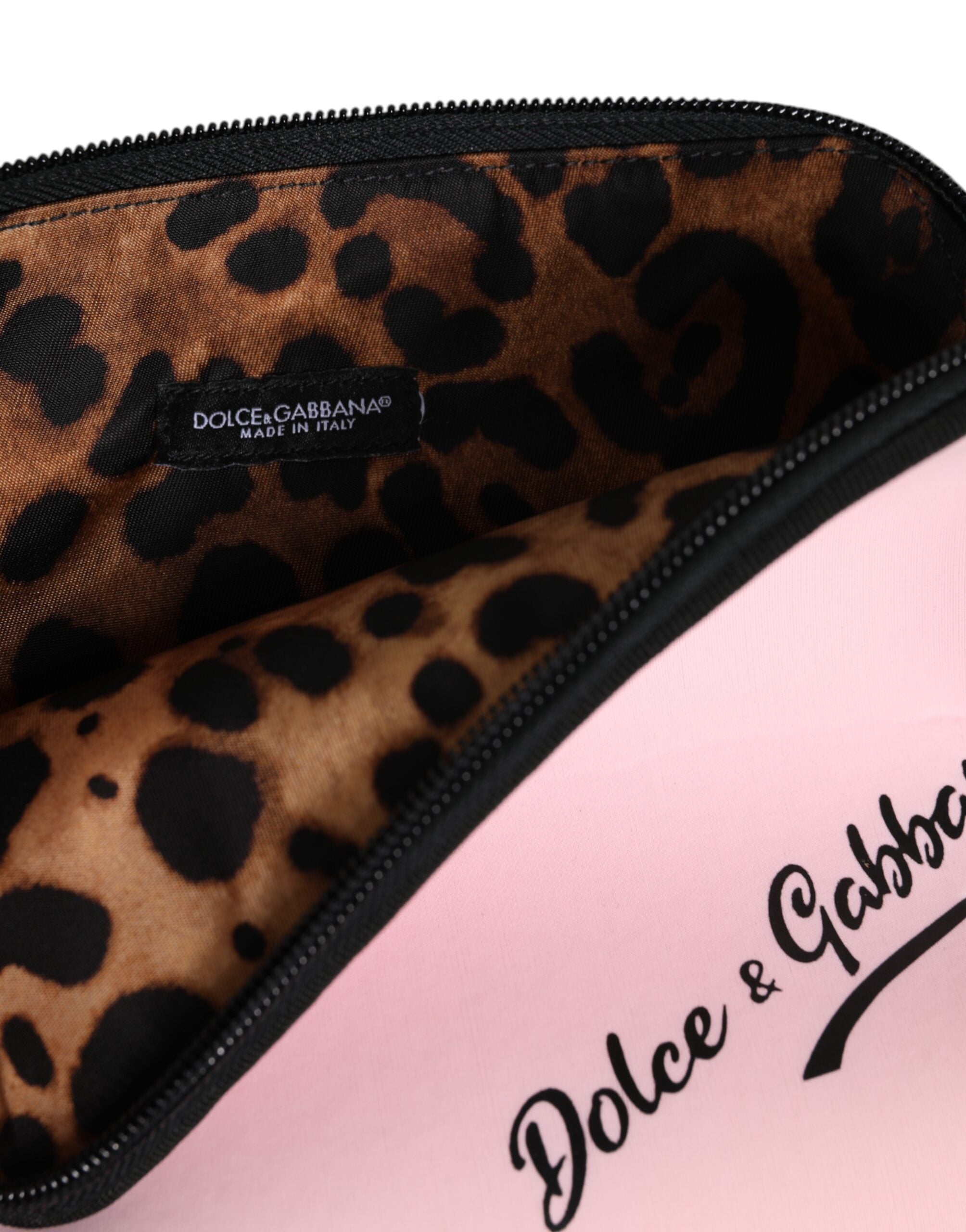 Dolce & Gabbana Pink Solid Nylon DG Logo Print Clutch Zip Borse Pouch Bag - ACCEXO