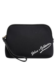 Dolce & Gabbana Black Solid Nylon DG LogoPrint Clutch Zip Borse Pouch Bag - ACCEXO