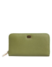 Dolce & Gabbana Green Leather Logo Plaque Zip Around Continenta Wallet - ACCEXO