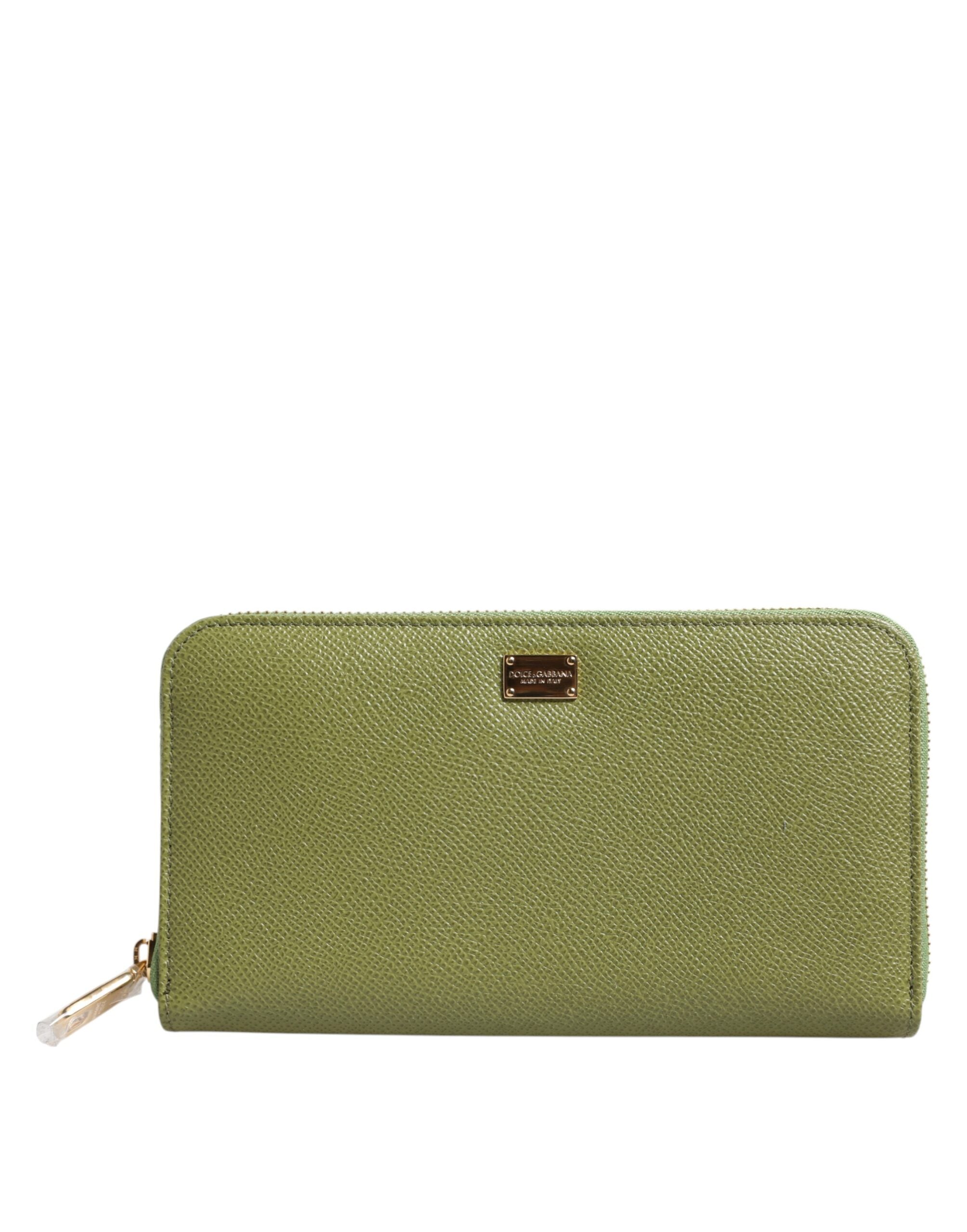 Dolce & Gabbana Green Leather Logo Plaque Zip Around Continenta Wallet - ACCEXO