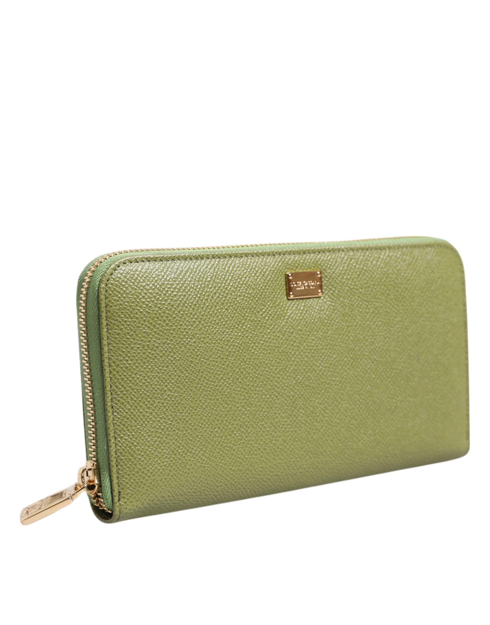 Dolce & Gabbana Green Leather Logo Plaque Zip Around Continenta Wallet - ACCEXO