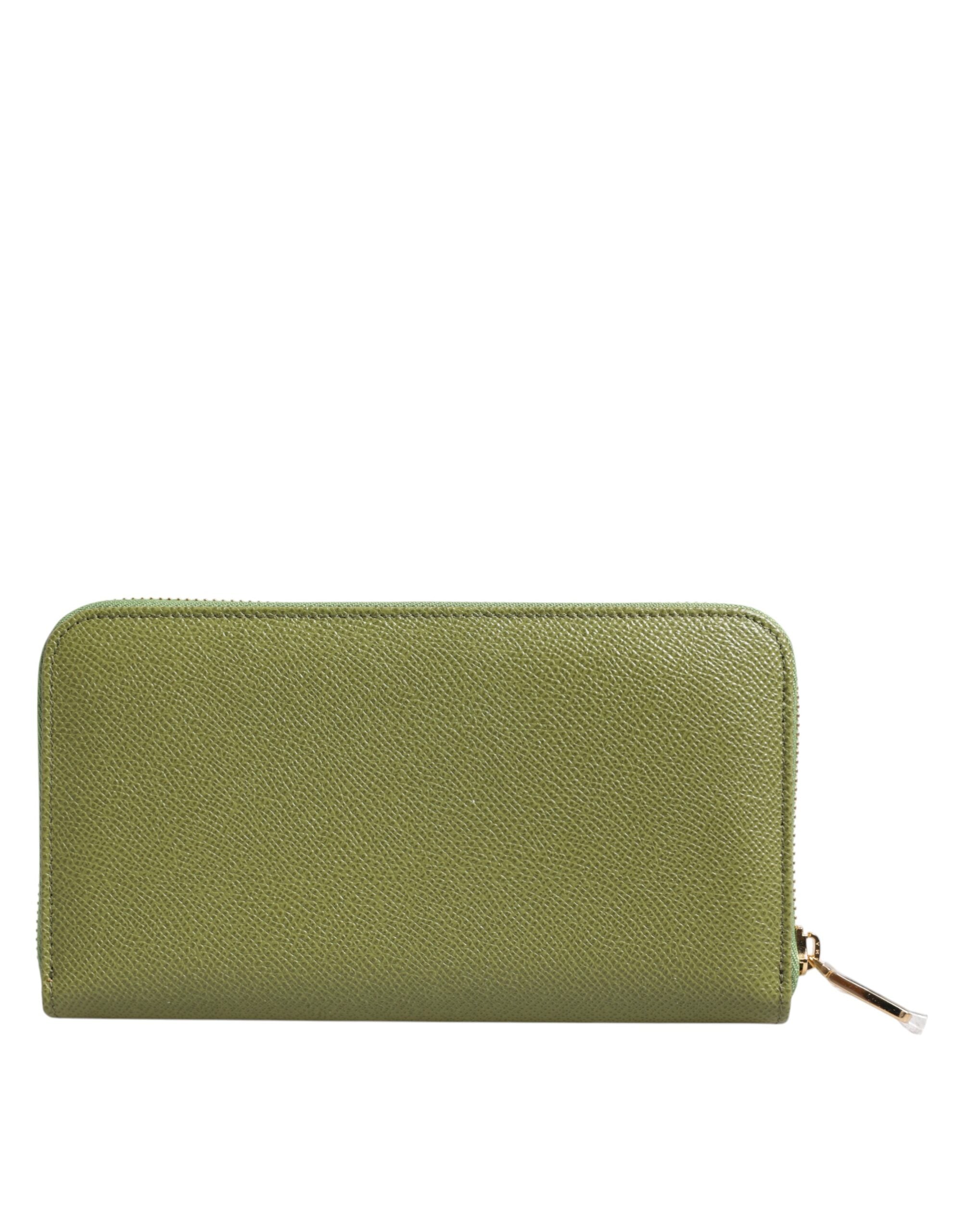 Dolce & Gabbana Green Leather Logo Plaque Zip Around Continenta Wallet - ACCEXO