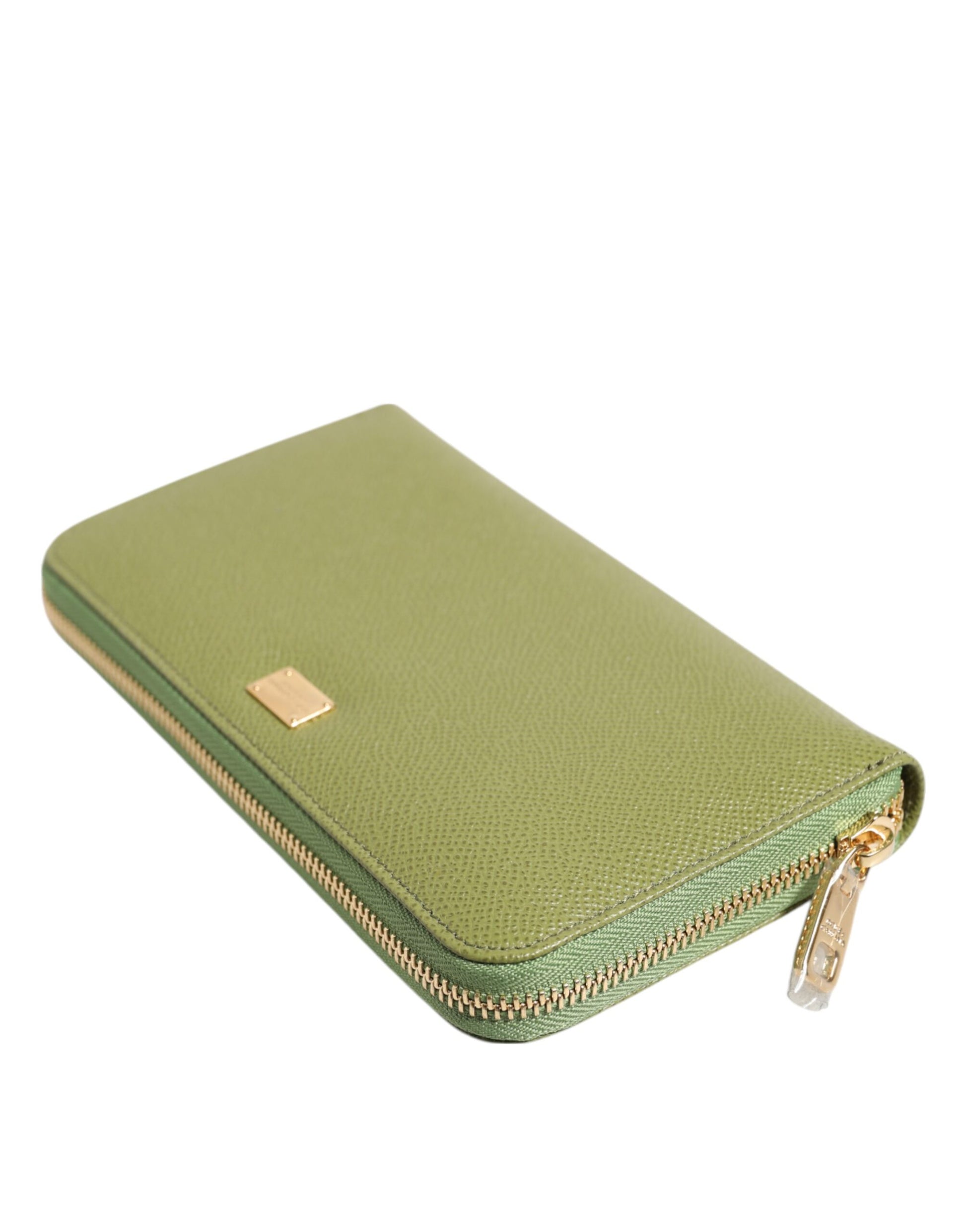 Dolce & Gabbana Green Leather Logo Plaque Zip Around Continenta Wallet - ACCEXO
