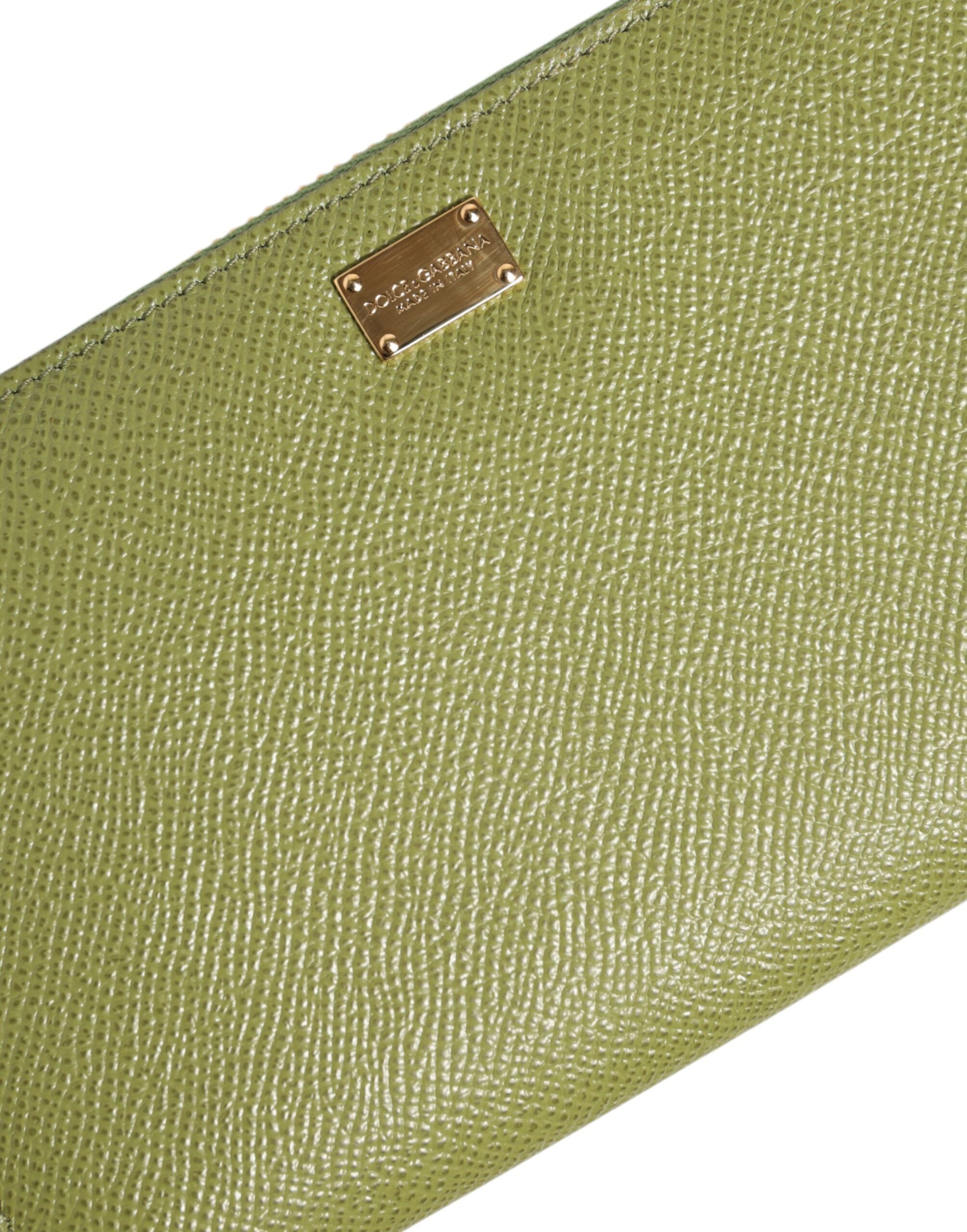 Dolce & Gabbana Green Leather Logo Plaque Zip Around Continenta Wallet - ACCEXO