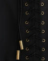 Elegant Black Pleated Lace A-Line Skirt