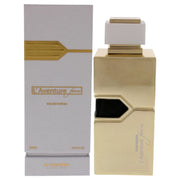 A product image featuring AL HARAMAIN L'AVENTURE FEMME 6.76 EAU DE PARFUM SPRAY, with a gold-colored bottle and white packaging, indicating it is a fragrance for women.