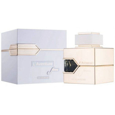 A product image featuring AL HARAMAIN L'AVENTURE FEMME 3.4 EDP SP with a white bottle and box packaging