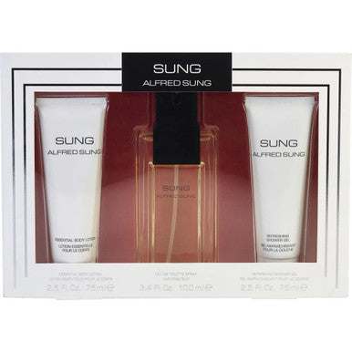 Alfred Sung 3 Pcs Set For Women: 3.4 Eau De Toilette Spray + 2.5 Body Lotion + 2.5 Shower Gel.. - ACCEXO