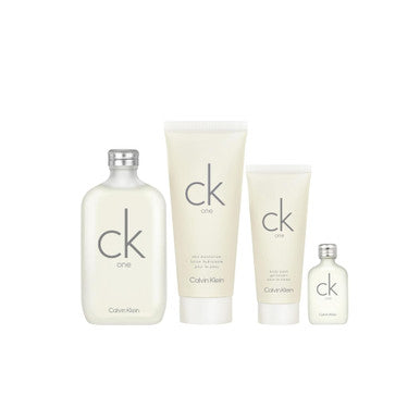 CK One 4 Pcs Set For Men: 6.7 Eau De Toilette Spray + 15 Ml Eau De Toilette Mini + 6.7 Skin Moisturizer + 3.3 Body Wash - ACCEXO