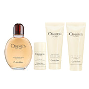 CALVIN KLEIN OBSESSION 4 PCS SET FOR MEN: 4.2 EAU DE TOILETTE SPRAY + 2.6 DEODORANT STICK + 3.3 AFTER SHAVE BALM + 3.3 BODY WASH
