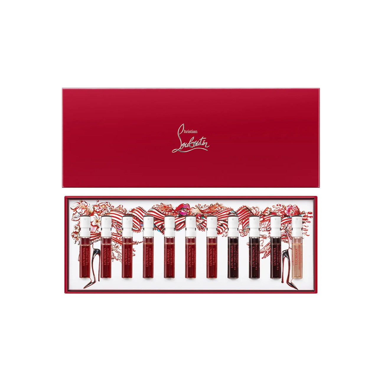 CHRISTIAN LOUBOUTIN 11 * 2 ML EAU DE PARFUM COLLECTION SET: LOUBIFUNK + LOUBIDOO + LOUBIKISS + LOUBIROUGE + LOUBIRAJ + LOUBICROWN + LOUBICROC + LOUBICHARME INTENSE + LOUBIPRINCE INTENSE + LOUBILUNA INTENSE + LOUBIMAR LEGERE
