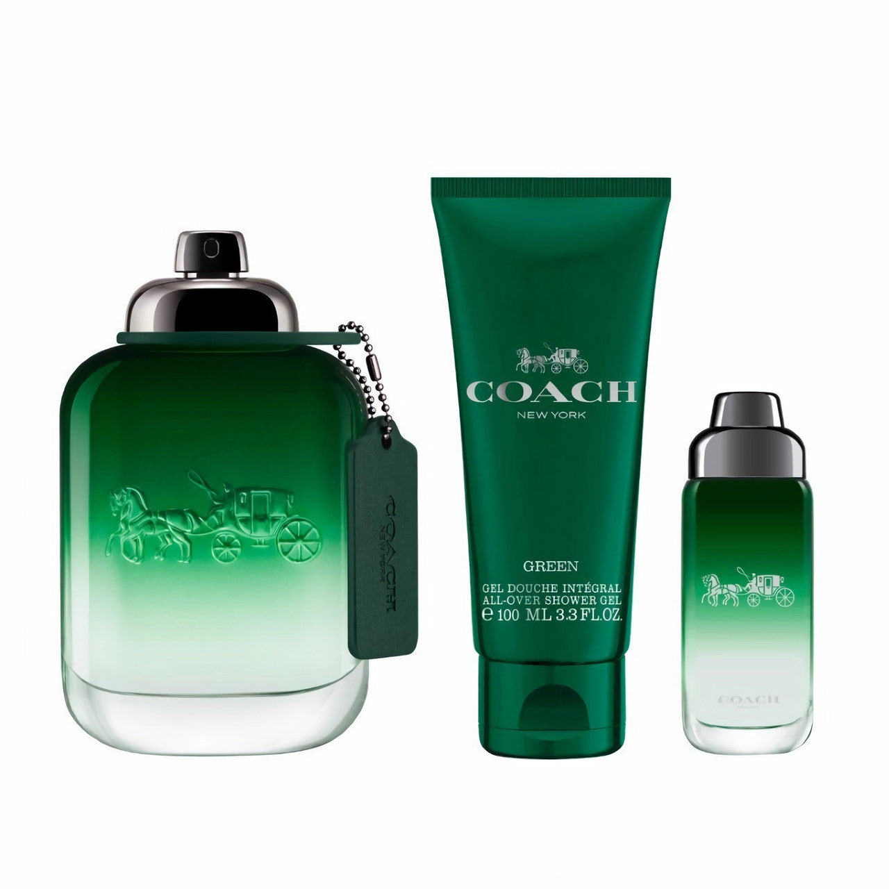 COACH GREEN 3 PCS SET FOR MEN: 3.4 EAU DE TOILETTE SPRAY + 0.5 EAU DE TOILETTE SPRAY + 3.3 SHOWER GEL
