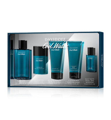 COOL WATER 5 PCS SET FOR MEN: 4.2 EAU DE TOILETTE SPRAY + 2.4 DEODORANT STICK + 2.5 SHOWER GEL + 2.5 AFTER SHAVE BALM + 0.5 EAU DE TOILETTE SPRAY