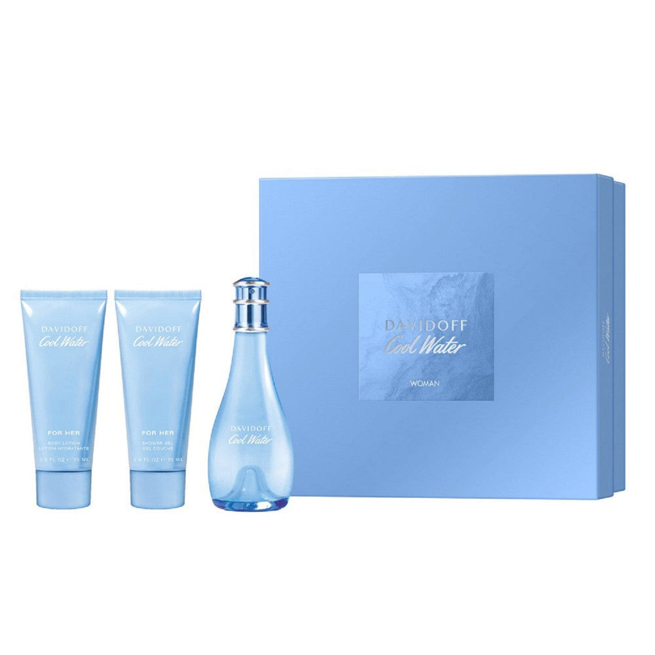 COOL WATER 3 PCS SET FOR WOMEN: 3.4 EAU DE TOILETTE SPRAY + 2.5 SHOWER GEL + 2.5 BODY LOTION