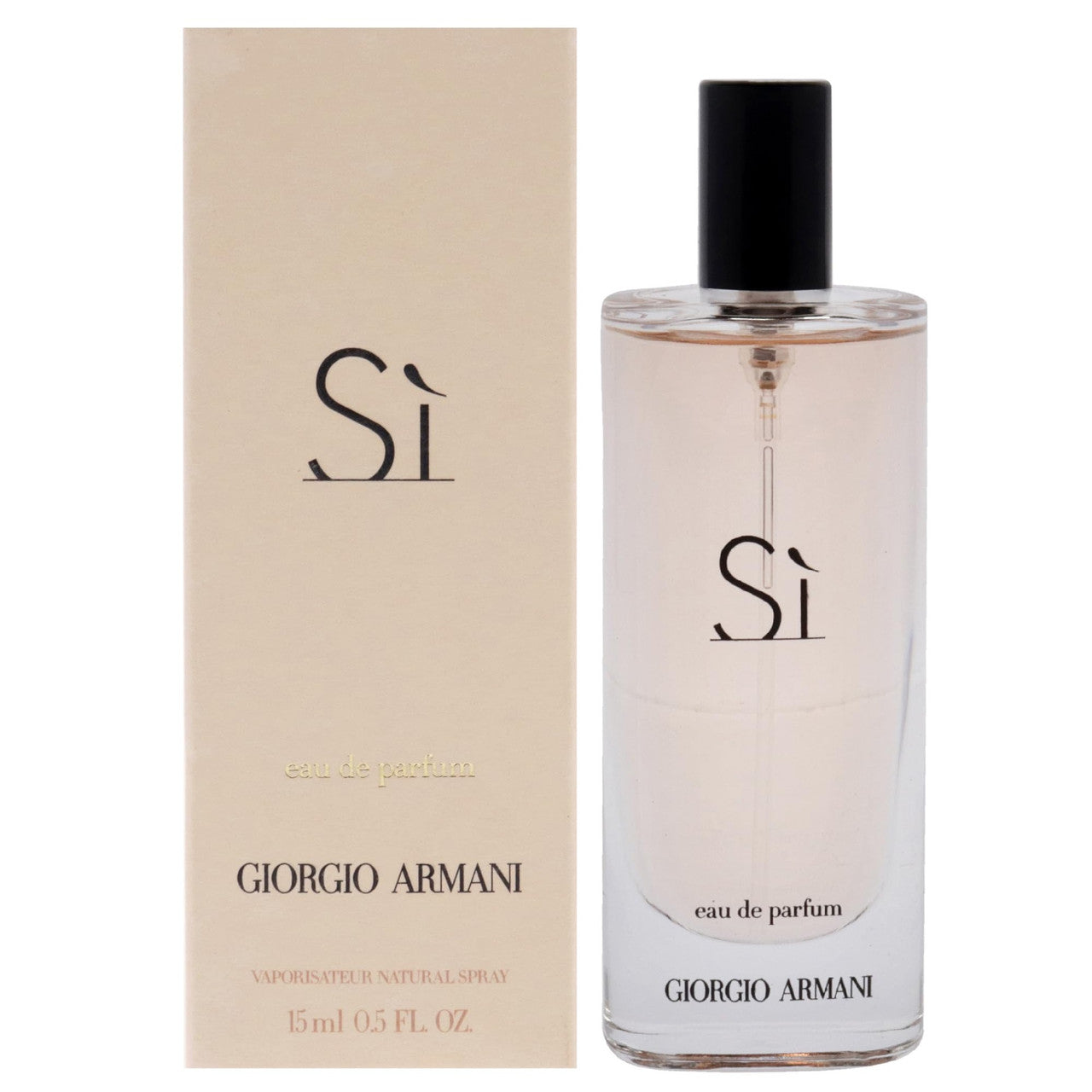 A product image featuring GIORGIO ARMANI SI EAU DE PARFUM spray for women, with the bottle displayed in front of its packaging box.