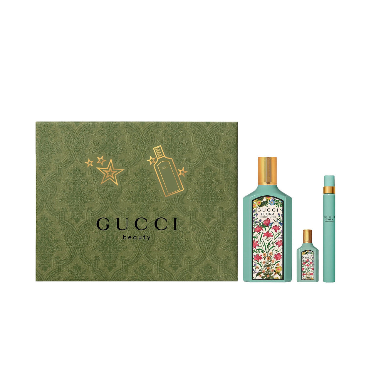 GUCCI FLORA GORGEOUS JASMINE 3 PCS SET FOR WOMEN: 3.3 EAU DE PARFUM SPRAY + 0.16 EAU DE PARFUM + 0.33 EAU DE PARFUM SPRAY
