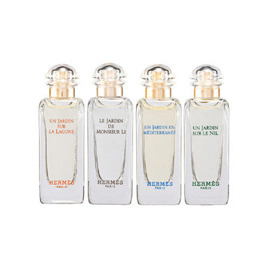 HERMES 4 PCS MINI SET: UN JARDIN A CYTHERE 0.25 EAU DE TOILETTE + UN JARDIN SUR LE NIL 0.25 EAU DE TOILETTE + LE JARDIN DE MONSIEUR LI 0.25 EAU DE TOILETTE + JARDIN SUR LA LAGUNE 0.25 EAU DE TOILETTE