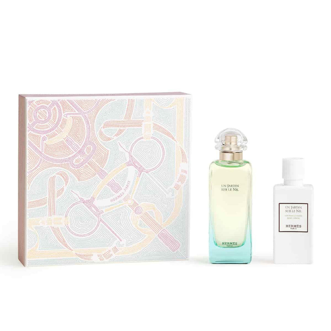 HERMES UN JARDIN SUR LE NIL 2 PCS SET: 3.3 EAU DE TOILETTE SPRAY + 2.7 BODY LOTION.
