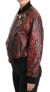 Red Leopard Bomber Leather Jacket with Crystal Buttons