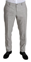 Elegant Slim Fit Gray Linen-Silk Suit