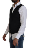 Black Wool Stretch Waistcoat Formal Vest