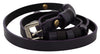 Chic Black Leather Belt with Chrome Silver Tone Buckle