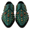 Emerald Leather Dress Shoes with Crystal Accents