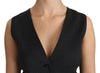 Chic Black Dotted Wool Blend Sleeveless Vest