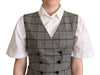 Elegant Checkered Gray Silk Blend Vest