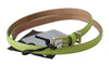 Classic Green Leather Belt with Silver-Tone Hardware